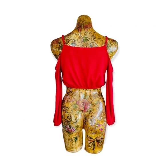 Divided H&M crop top long sleeve cold shoulder SMALL red - Picture 2 of 9